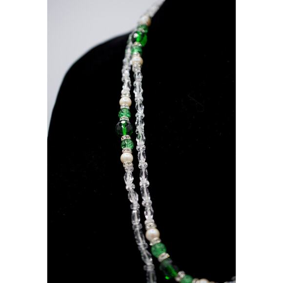 Vintage 54" Crystal Beaded Necklace Sparkling Green Pearl 54" NOS 1980s Bin3 - Picture 4 of 12